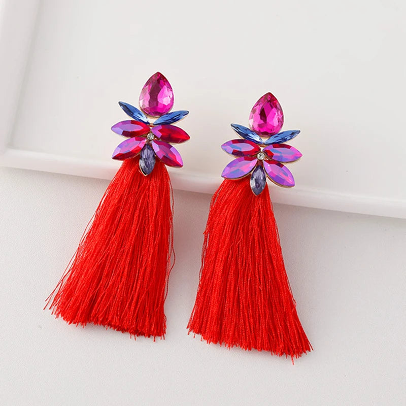 Multi Color Tassel Post Earrings For Women Statement Fashion Jewelry Trendy Boho New Styles Wholesales Holiday Accessories MQ410