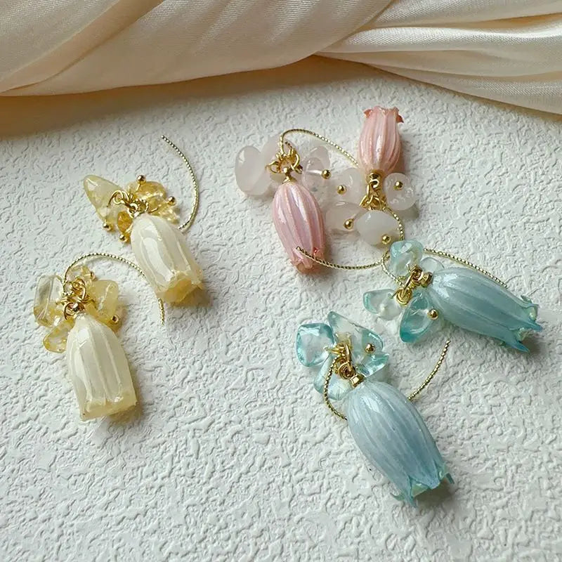 Unique Bell Orchid Dried Flower Earring Elegant Immortal Flower Boho Earrings Epoxy Resin Natural Flower Statement Jewelry 2024