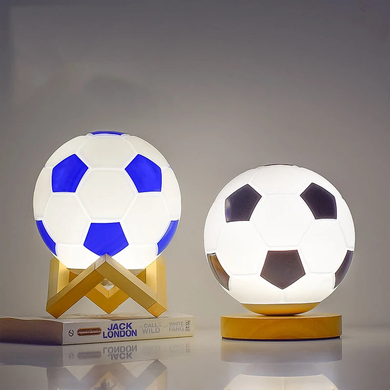 Hemasa Modern Glass Football Table Lamps for Living Room Bedroom Football Desk Lamp Children's Room Home Decor Led Night Light Fixtures