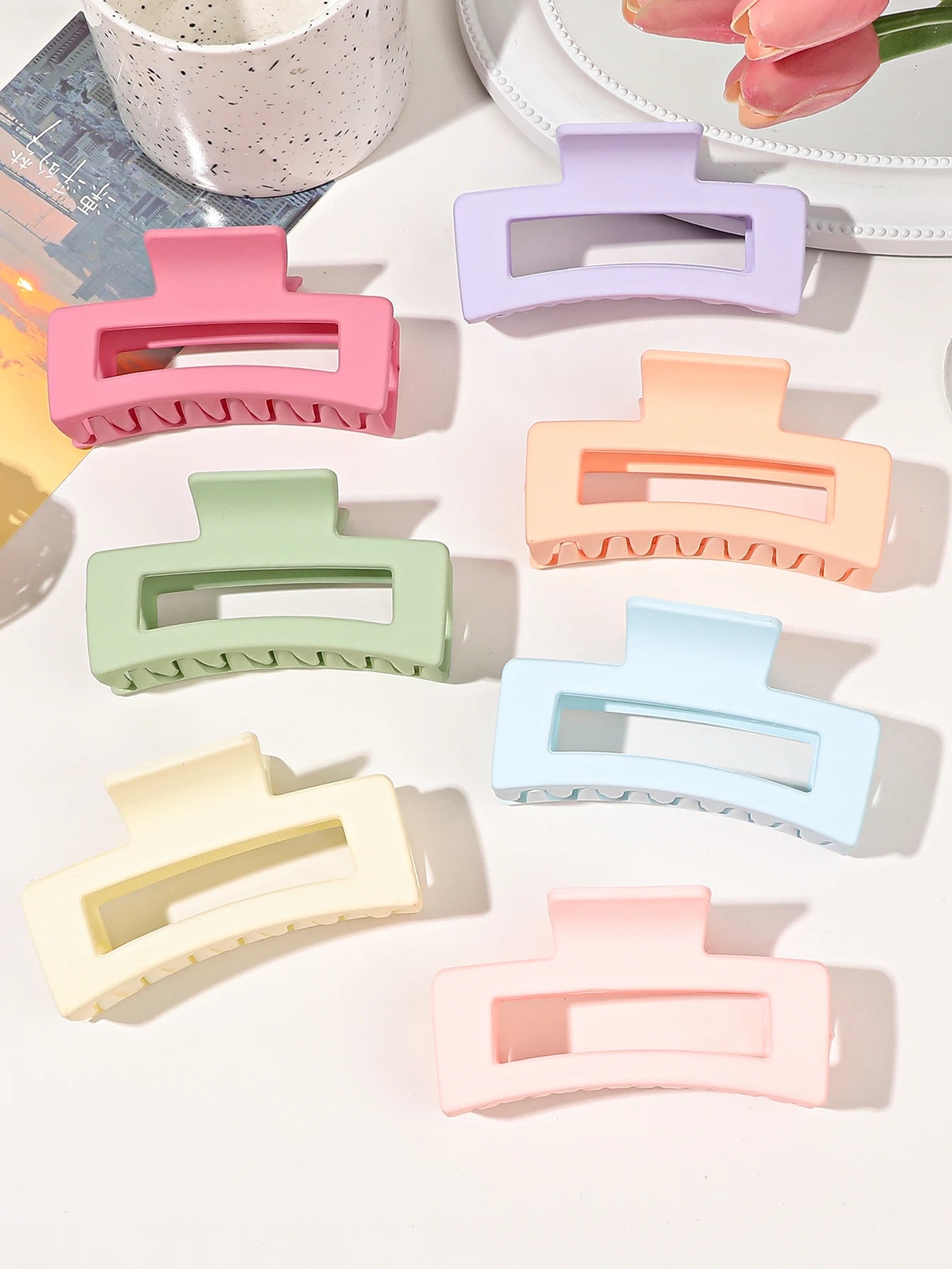 Hemasa 7 Pcs Big Hair Claw Clips 3.4" Non-slip Big Square Matte for Women Girls/ Banana Clips for Thick Thin Hair
