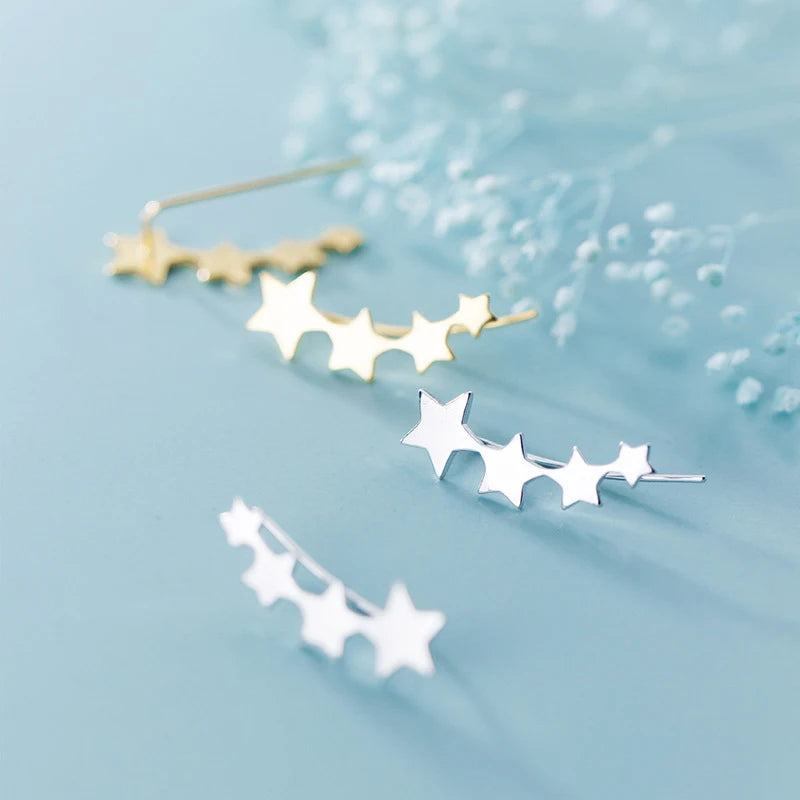 Modian Authentic 925 Sterling Silver Glossy Stackable Stars Row stud Earring for Women Fashion Simple Gold Color Ear Pin Jewelry