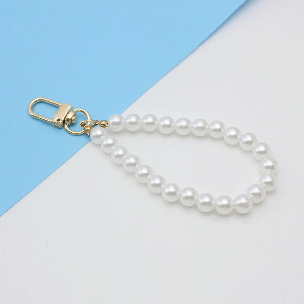Retro Pearl KeyChains for Women Keyring Car Llavero Bag Backpack Decor Cadena Lanyards Hand Strap Charms for Airpods Case