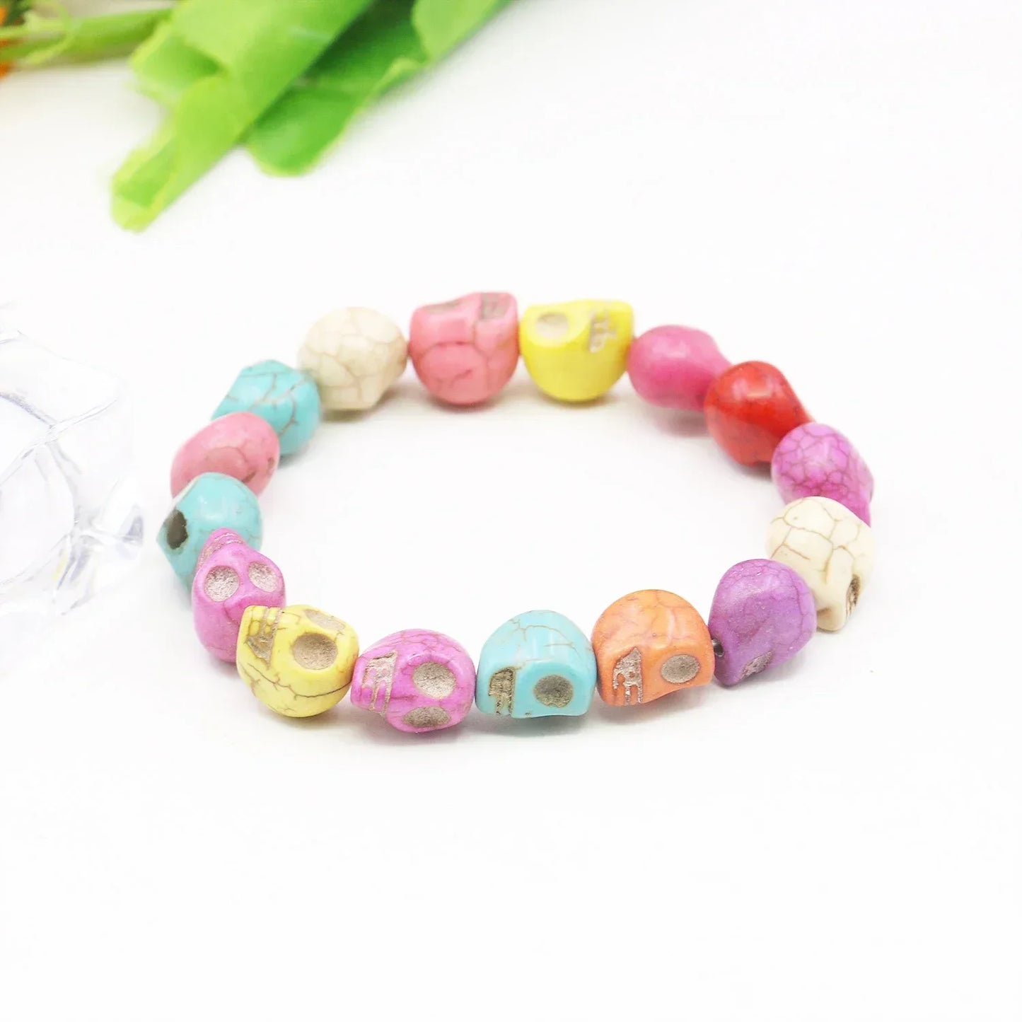 12mm Multicolor Skull Turkey Turquoises Halloween Bracelet Women/Men Gemstone Bead Lace-up Elastic Jewelry Making Hand Ornaments