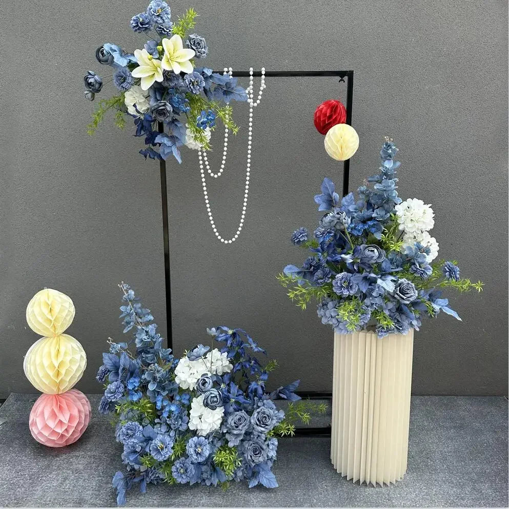 Romantic Purple Rose Hydrangea Aisle Floor Flower Wedding Backdrop Arch Decor Hang Floral Row Table Centerpieces Ball Party Prop