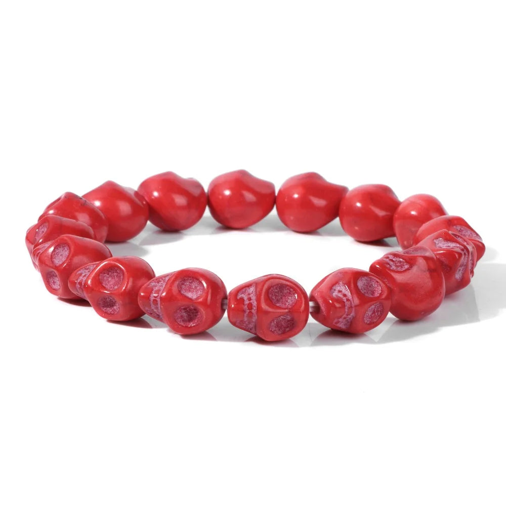Colorful Skull Bracelet Sea Turtles Beaded Bracelets For Women Men Pink Red Blue White Howlite Stone Elastic Friendship Bangles
