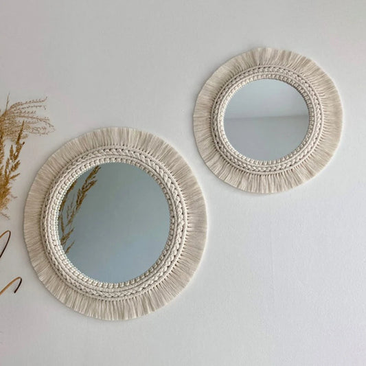 Hemasa Decorative Mirrors Wall Decor Macrame Round Mirror/ Boho Home Decor Mirrors for Bedroom/for  Living Room