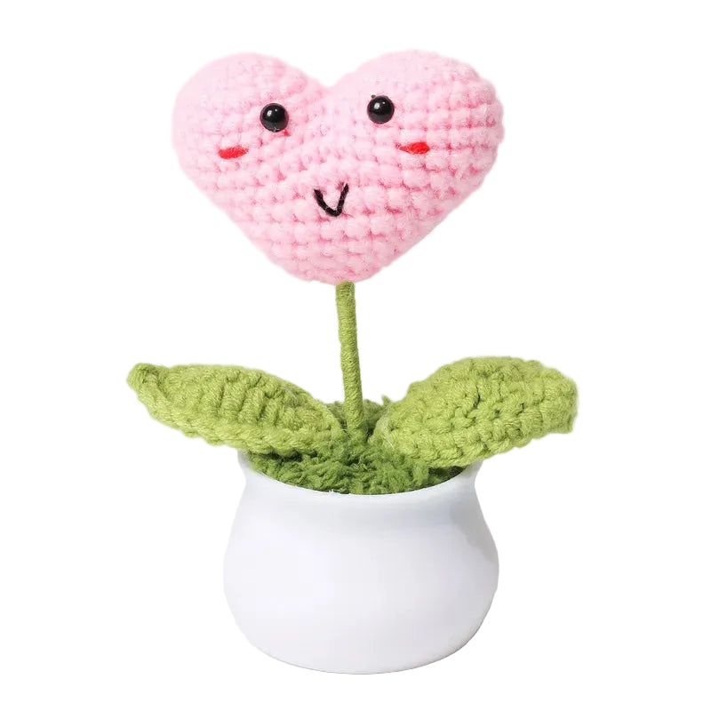 Hemasa Heart Shape Knitted Flowers Potted Colourful Crochet Plant Wedding Gift Creative Artificial Flower Car Desktable Decor