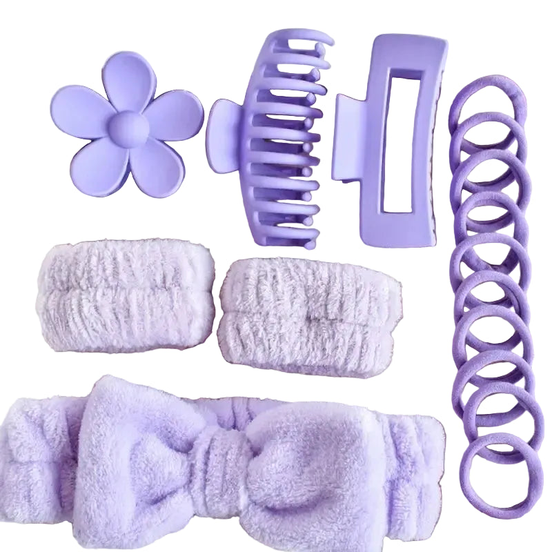 Tejesa 16pcs set with soft headband, bow, face wash and washing strap, large matte matte matte, grip clip, elastic headband
