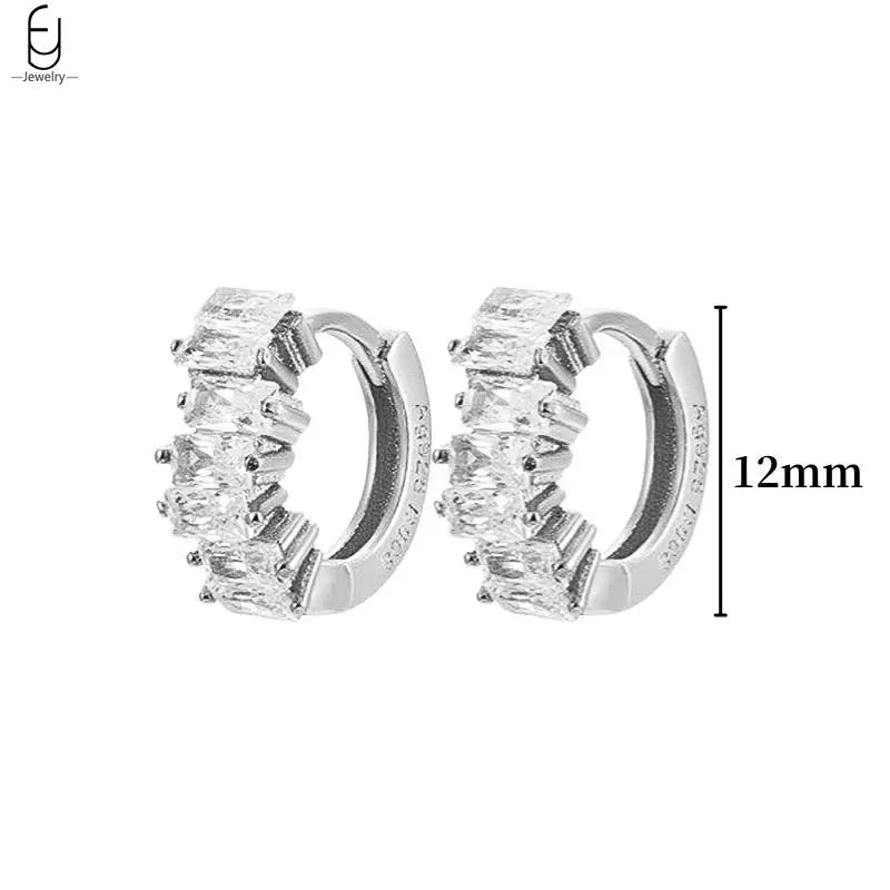Hemasa 925 Sterling Silver Ear Buckles Fashion Hoop Earrings /White Crystal Luxury Women's Earrings Wedding Women's Jewelry Premium Gift