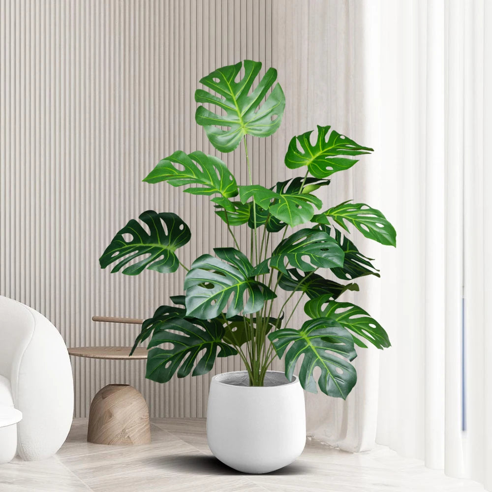 Tejesa 65cm 18Leaves Artificial Palm Tree Large Fake Monstera Plants Plastic Turtle Leaves Faux Tropical Palm Leaves for Home Garden