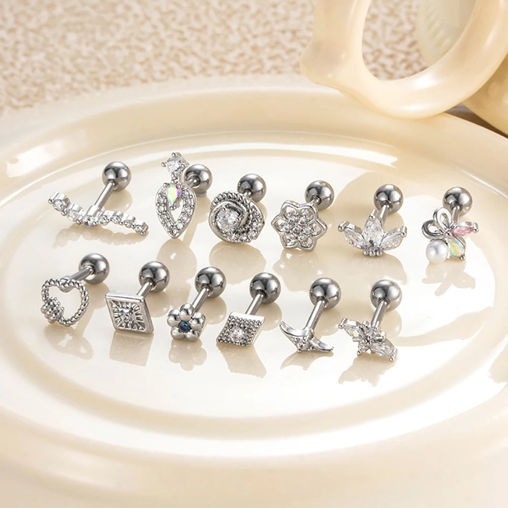 Tejesa  Gold Color  Stainless Steel Copper  Rhinestone Triangle Lotus Zirconia Stud Earrings For Women
