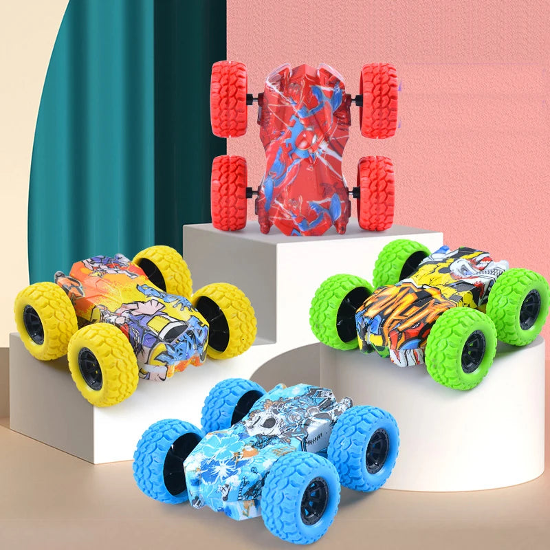 Heamsa 2Pcs Cute Vehicle Toys Crashworthiness And Fall Resistance Safety Shatter-Proof Model Boy Funny Toy For Kids Double-Side Inertia Car
