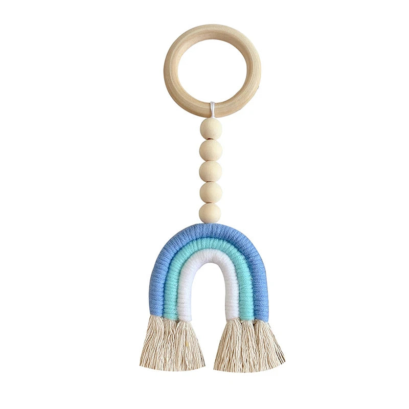 Handmade Woven Cotton Rope Rainbow Decoration Natural Wooden Bead Tassels Garland String Wall Hanging Ornament Home Decoration