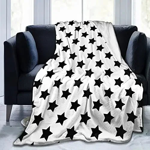 Hemasa Star Flannel Throw Blanket Blue and White Colour Air Conditioning  for All Seasons Couch Sofa Living Room King Queen Size