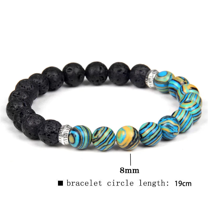 Hemasa  Green Malachite Lava Stone Bracelets Homme Chakra Prayer Mala Buddhist Beads Bracelet Bangle Yoga Strand Charm Jewelry