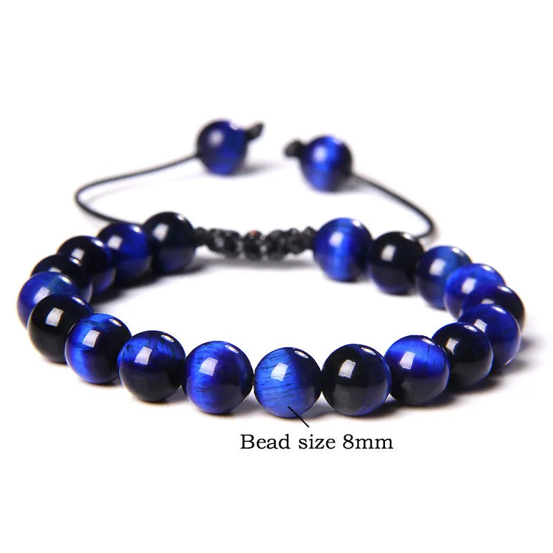 Hemasa Cool Royal Blue Tiger Eye Bracelets Natural Stone Tiger Eye Beaded Bracelets Pulsera Hombre Men Adjustable Woven Rope Bracelets