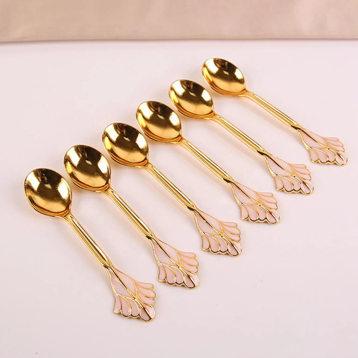 6Pcs Zinc Alloy Teaspoon For Dessert Ice Cream Stirring Coffee Small Spoons with Swan Base Holder Mini Gold Spoon Kitchen Gadget