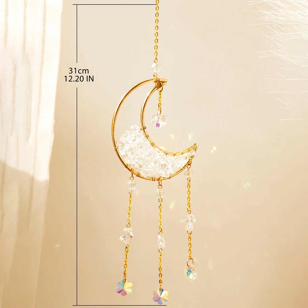 Hemasa Stone Sun Catchers Moon Rainbow Crystal Hanging Gemstone Suncatcher