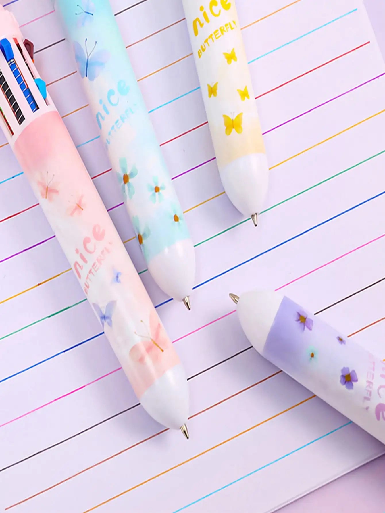 Hemasa  Art 10 Colors Butterfly Ballpoint Pen Student Pen Ten Colors In One Click Pen Office Multicolor Pen Signature Pen