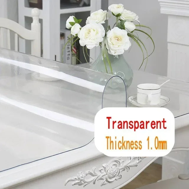 1mm Soft Glass Table Mat PVC Transparent Tablecloth Waterproof Oilproof Rectangular Table Cover Pad Kitchen Table Mat