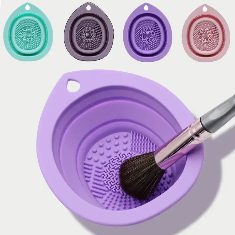 Hemasa  Set of 2 Silicone Makeup Brush Cleaner Folding Powder Puff Cleaning Bowl