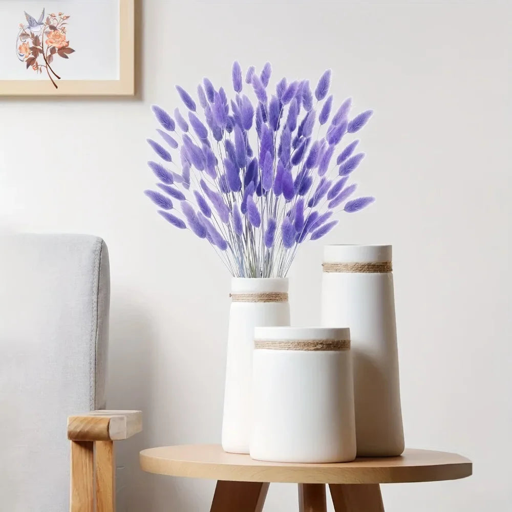 100Pcs Natural Purple Bunny Tails Dried Flowers Bouquet Rabbit Tail Grass Home Wedding Floral Arrangement DIY Craft Decoration