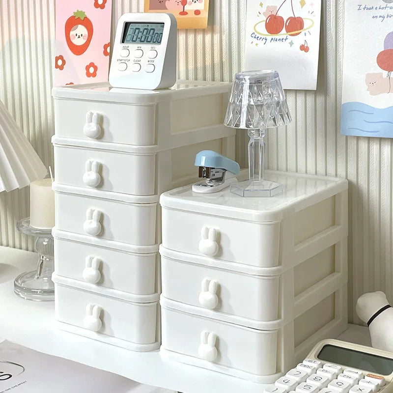 Bview Art Cartoon desktop organizer small drawer desk plastic mini storage box rabbit stationery storage boxes