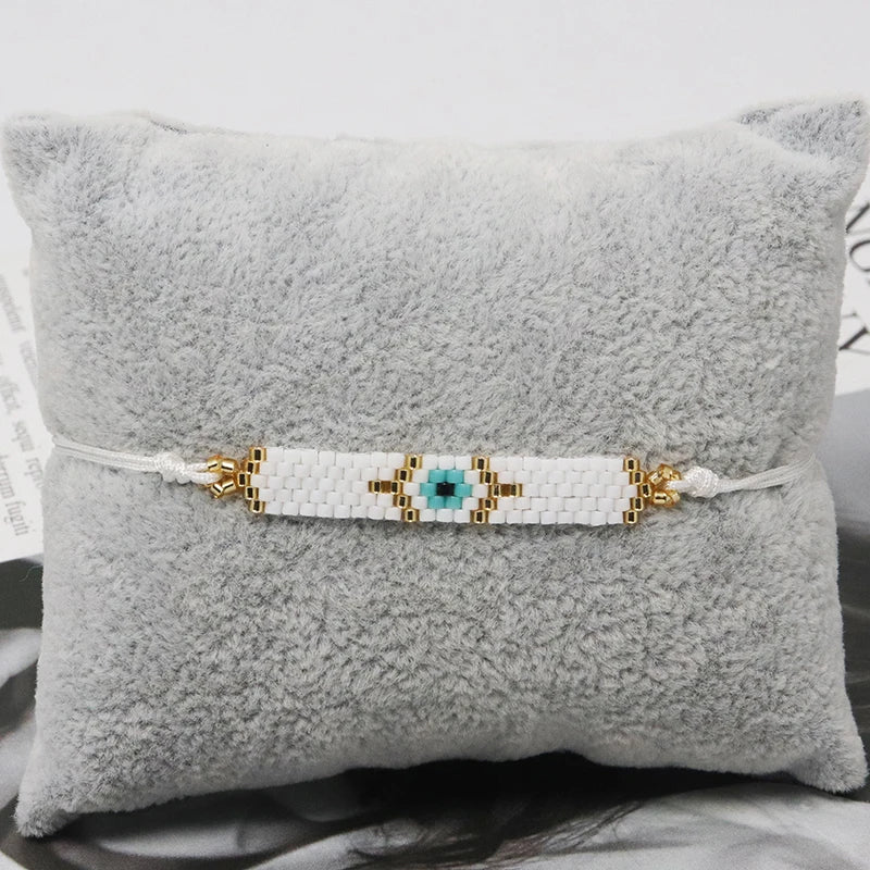 ZHONGVI Classic Delicate Miyuki Beads Bracelets for Women Multicolored Evil Eye Design Vacation Friendship Jewelry