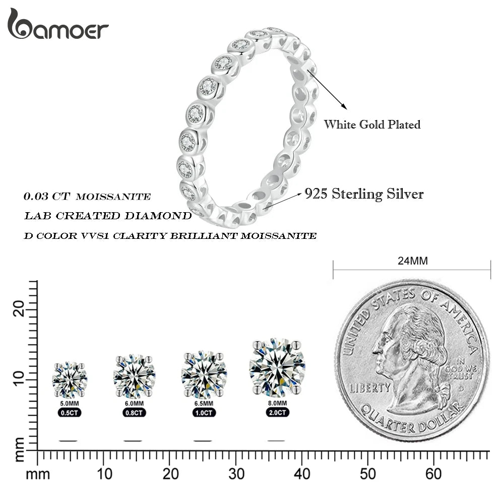 BAMOER White Gold Plated Bubble Ring for Women, 925 Sterling Silver Bezel Set Moissanite Ring Matching Full Wedding Band
