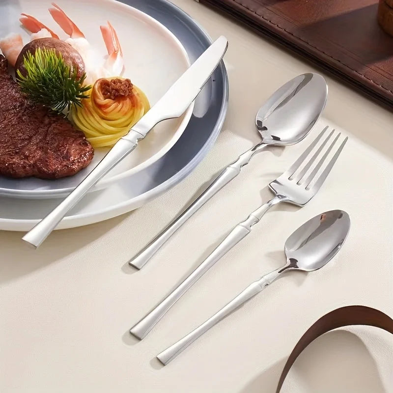 Tejesa 30 Piece Silverware Set for 6, Premium Stainless Steel Cutlery Set with Square Edge, Include Fork, Knife, Spoon, Mirror Finished