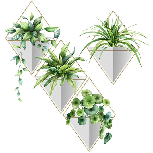 Hemasa Bathroom Decorations Plants Wall Decals Potted Plants Wall Stickers Green Leaves Wall Posters Bonsai Wall Art Murals