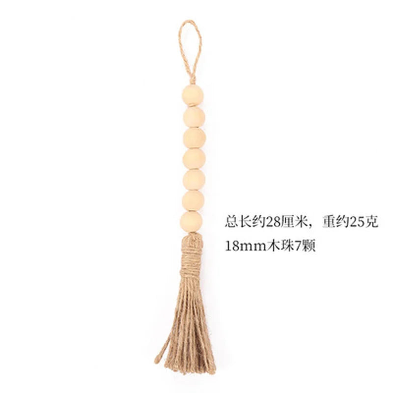 DIY Wooden Home Decoration Handmade Garland With Jute Rustic Tassel Wood Bead Garlands For Rattan Macrame Wall Hanging Boho Gift