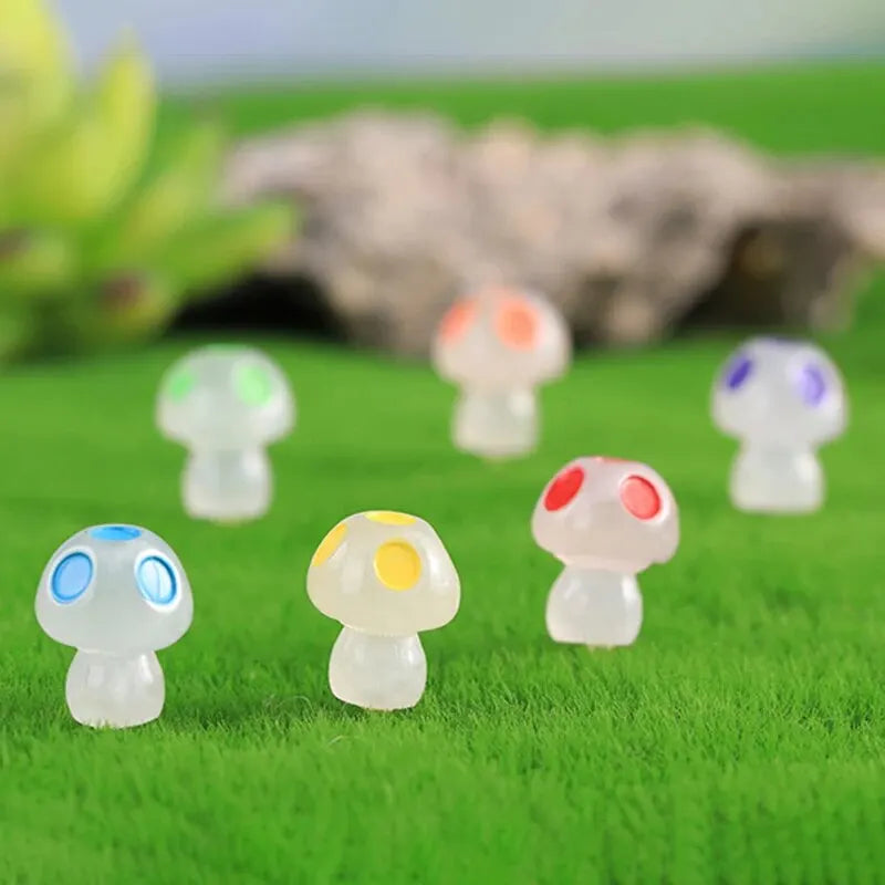 Hemasa 8PCS Mini Glowing Mushrooms Tiny Mushrooms Decoration for Miniature Garden Landscape