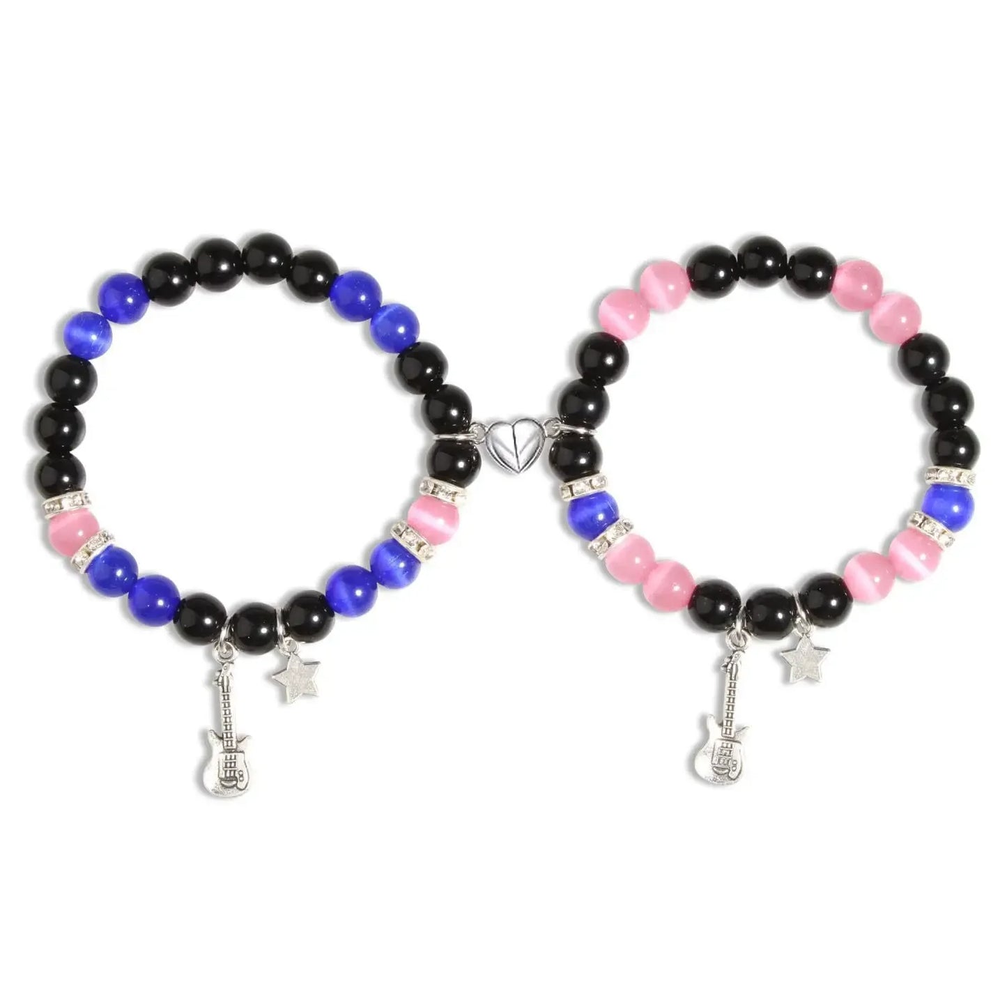 Couple Bracelet Love Magnetic Buckle Natural Cat Eye Stone Beaded Bracelet Kitty Cat Pendant Festival Gift