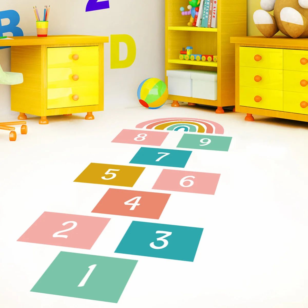 Hemasa kids room floor decoration  game sticker /self adhesive cartoon rainbow wall art decal