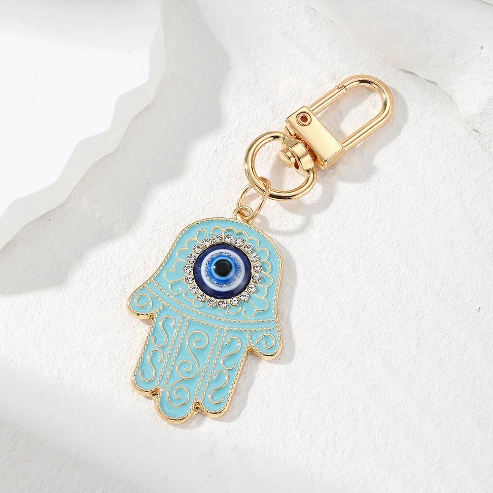 Retro Ethnic Style Personality Totem Hand Keychain  Zircon Hand Blue Eye Bag Car Airpods Case Key Accessories