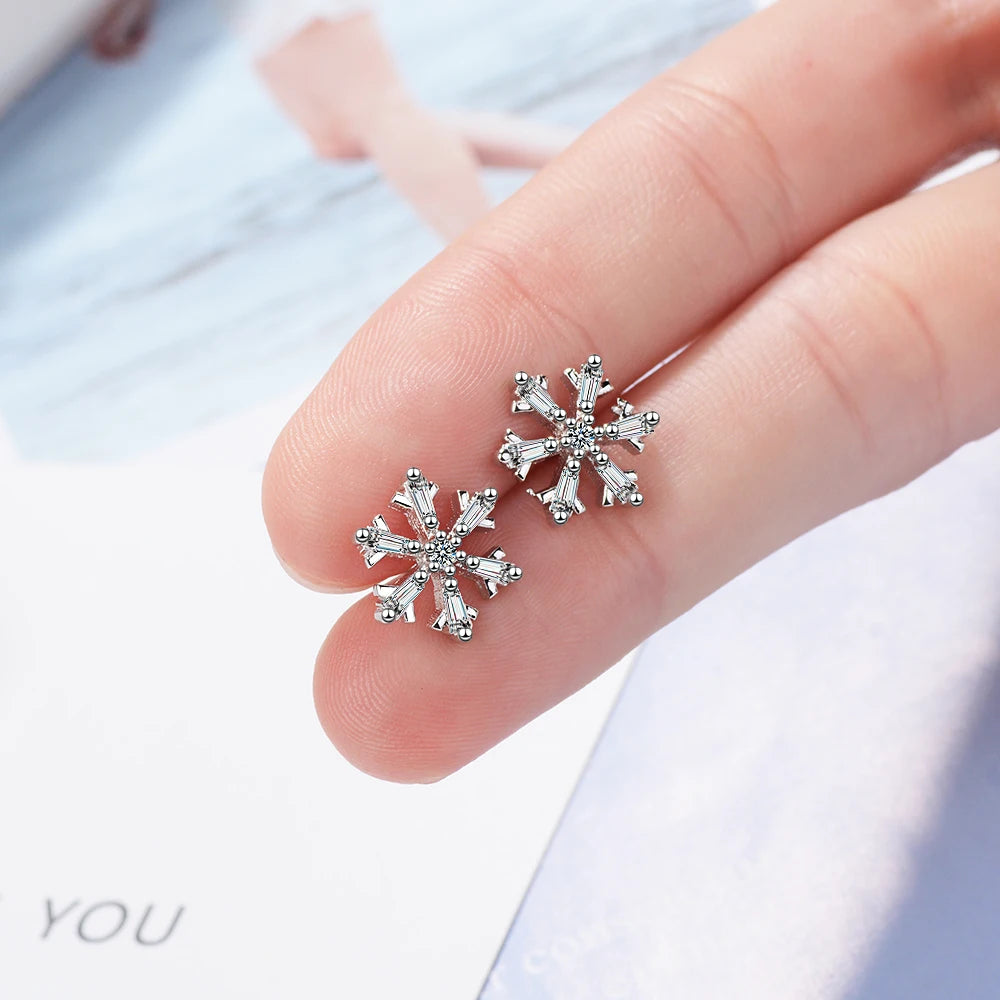 2019 Free Shipping Fashion 925 Sterling Silver Crystal Snowflake Stud Earrings Fine Jewelry Pendientes Brincos De Prata
