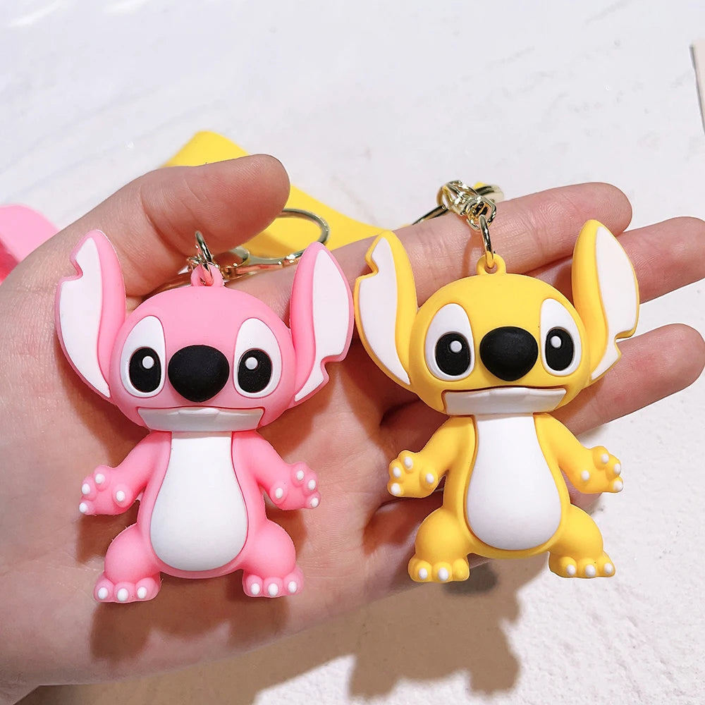 Disney Lilo & Stitch Keychain Cartoon Figure Coffee Candy Stitch Silicone Pendant Keyring Car Key Holder Jewelry Accessories