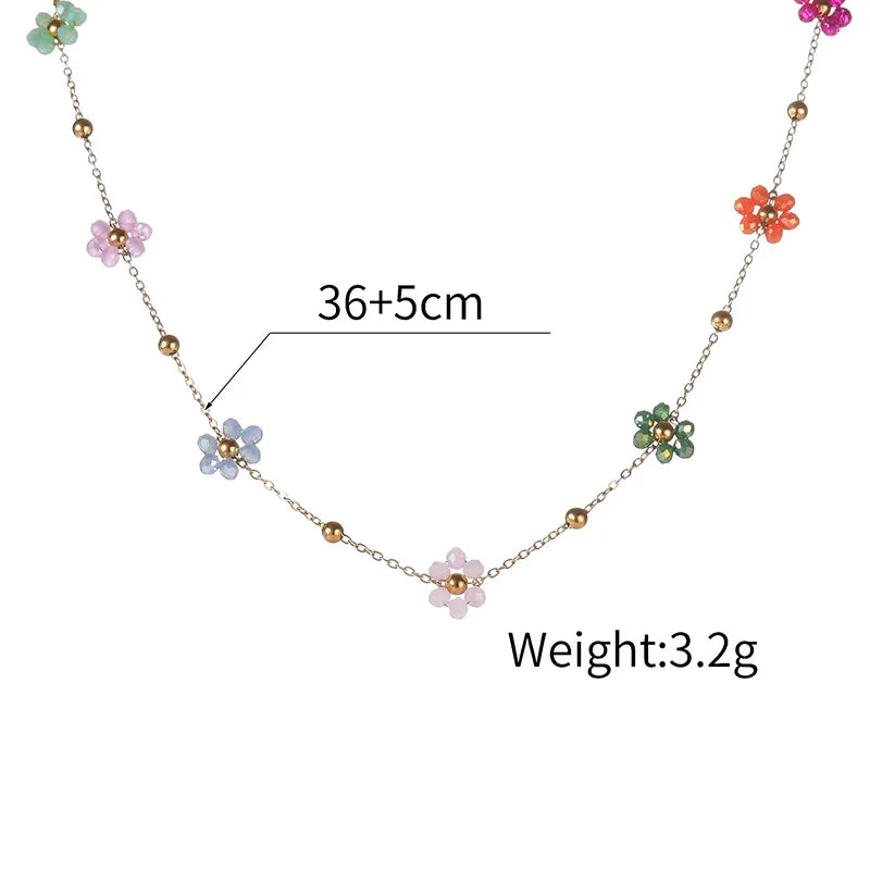 Nextvance Fashion Trendy Stainless Steel Steel Colorful Floral Chain Bracelet Necklace Set Waterproof Charm Jewelry Set For Wome