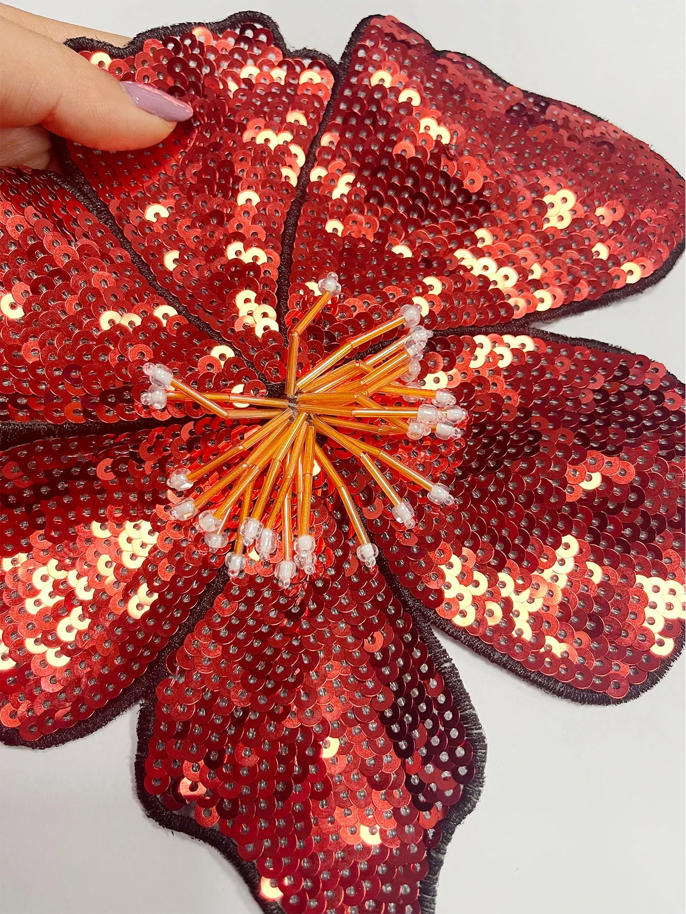 1 Piece 20CM Shining Red Orange Blue Golden Silver Pink Sequins Beads Sew Flower Patch for Evening Dress Swimsuit DIY Applique