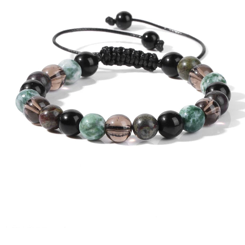 Tejesa 8MM Mix Natural Stone Braided Bracelet Smoky Quartz Beaded Bracelets For Women Men Balance Energy Woven Wristbands Jewelry Gift
