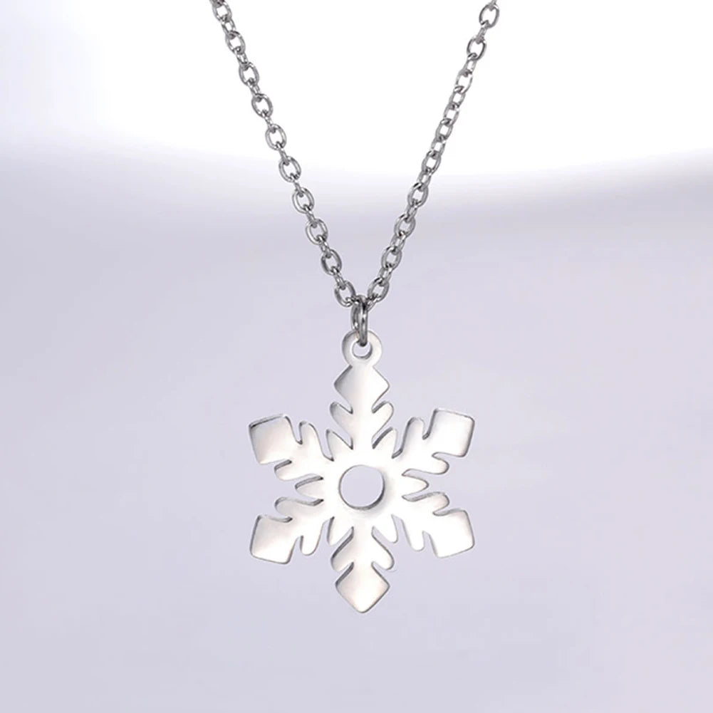 COOLTIME Snowflake Pendant Necklace for Women Stainless Steel Clavicle Chain Choker Fashion Couple Jewelry Valentine's Day Gift
