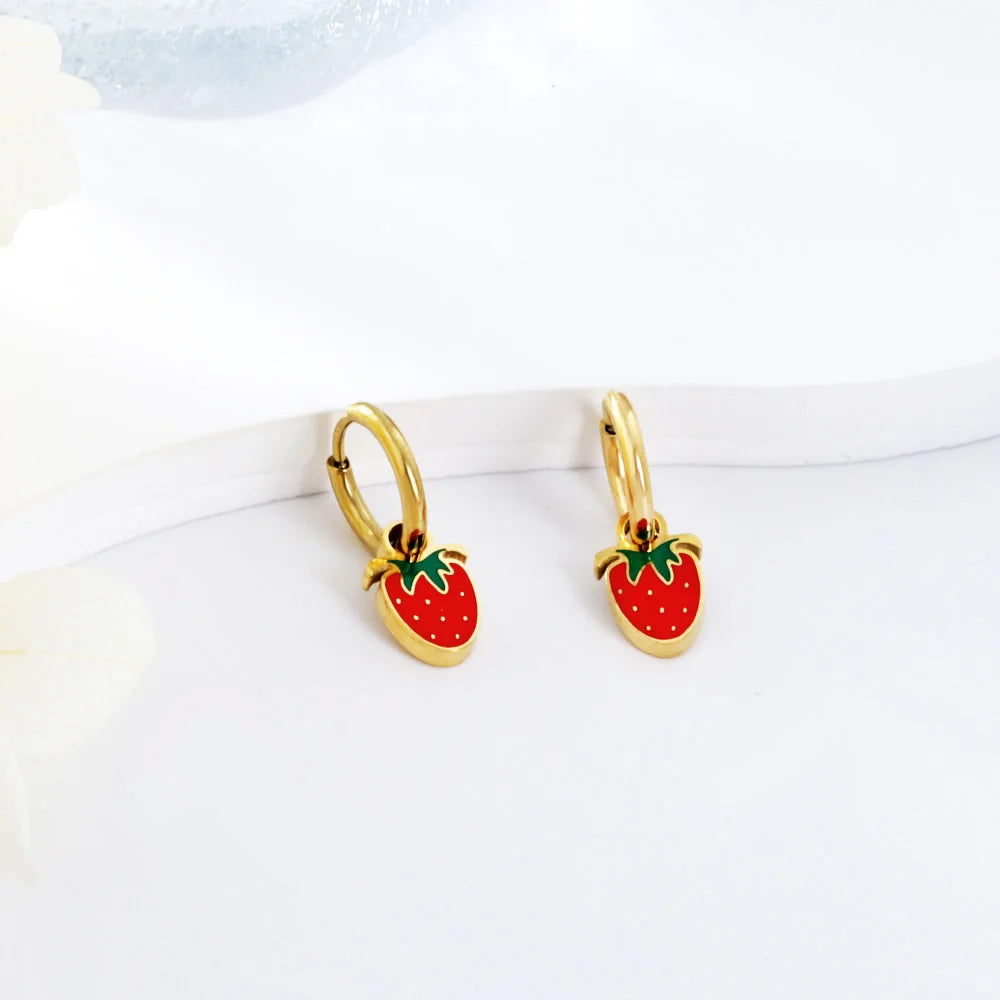 Hemasa Cute Fruit Strawberry Drop Dangle Earrings For Women'S /Stainless Steels Hoop Earrings