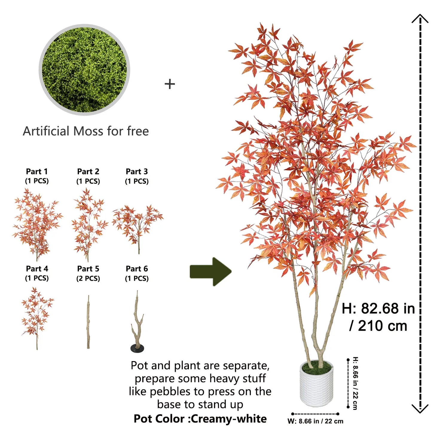 180-210cm Large Artificial Maple Leaf Tree with Plastic Pot Indoor Outdoor ornament Home garden Room festival party decoration