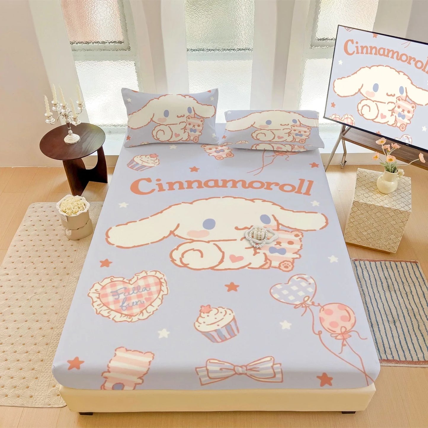 Hemasa  Bed Mattress Cover Cute Cartoon Painted Bed Linen Fitted Sheet For Kids Adult Single Double Size