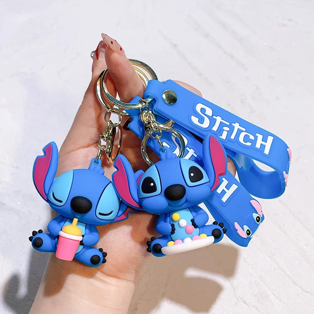 Disney Creative Cartoon 3D Silicone Stitch Pendant Keychain for Women Men Teens Backpack Bag Car Keys Accessories Gifts for Fans