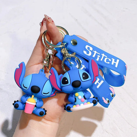 Disney Creative Cartoon 3D Silicone Stitch Pendant Keychain for Women Men Teens Backpack Bag Car Keys Accessories Gifts for Fans
