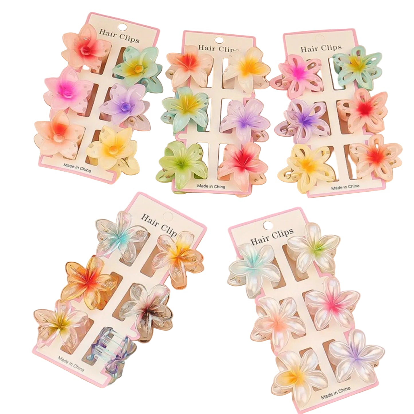 Tejesa 1set/lot 6 pieces of small hibiscus hair clip with gradient color, seaside vacation hair bun magic tool.