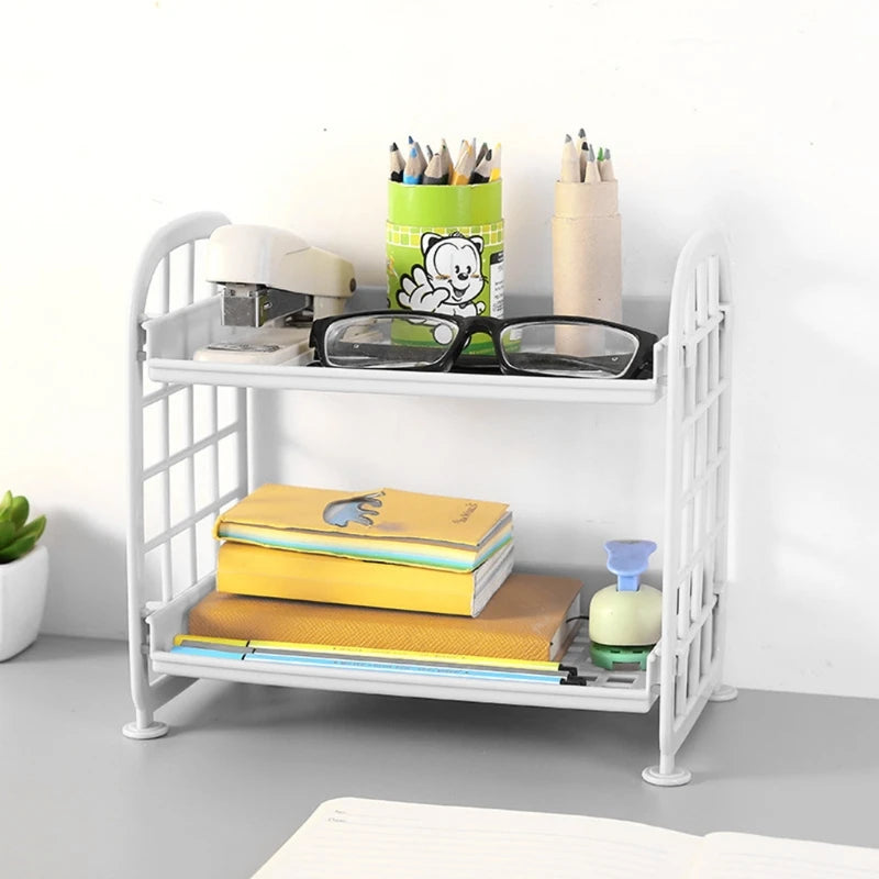 NICEFurniture 2 Tier Hollow Out Plastic Foldable Shelf Countertop Cosmetic Storage Spice Rack Vanity Tray Bathroom Kitchen