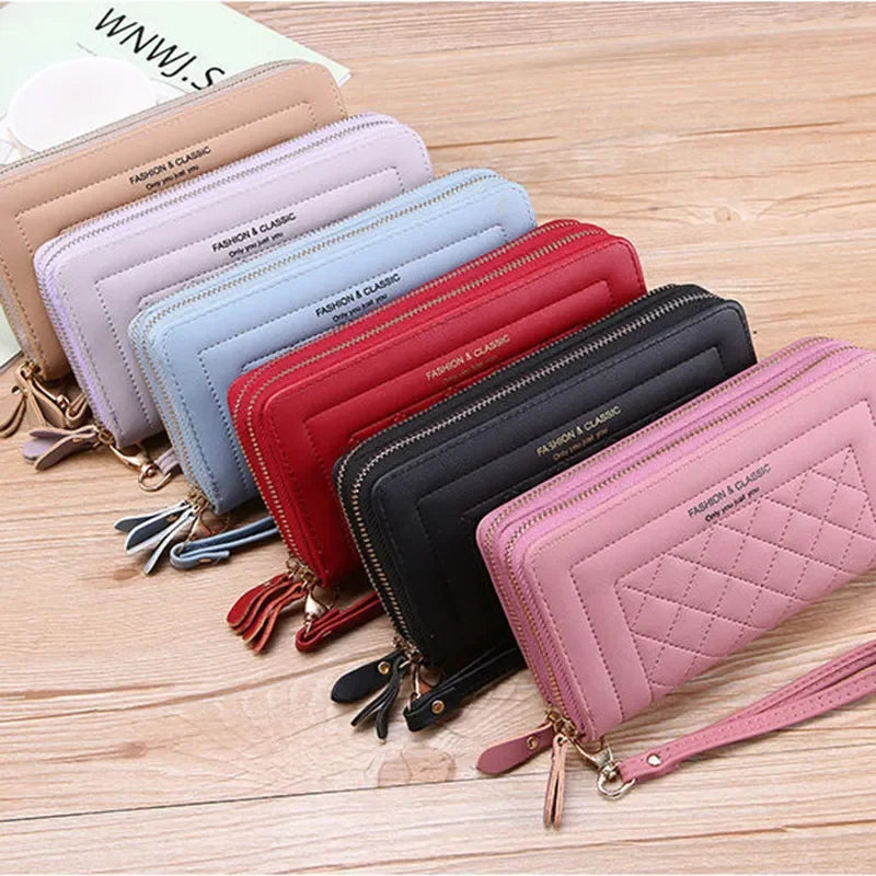 Hemasa Long Wallet for Women /Tassel Coin Purse Card Holder Wallets/ Double Zipper PU Leather Clutch Bags/ Luxury Money Phone Bag